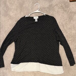 Black Textured Blouse with White Hem